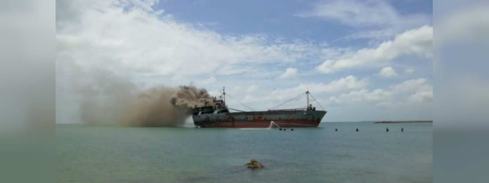 Fire on abandoned ship off Jaffna coast