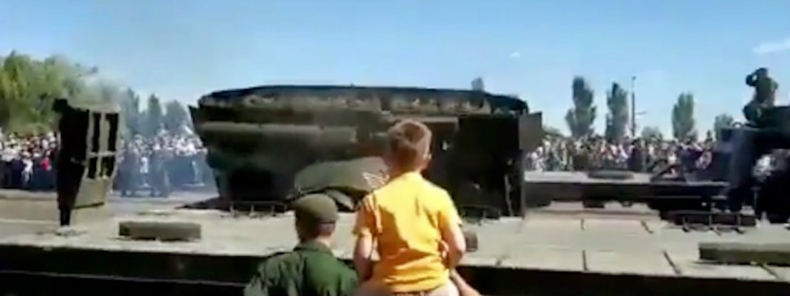 Soviet tank topples over after Russian parade
