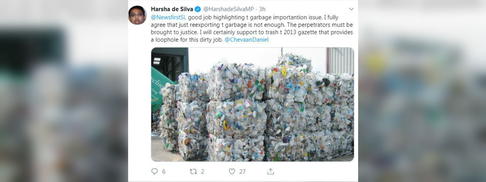 Harsha de Silva supports to return garbage 