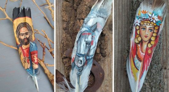 Artist paints delicate designs on feathers