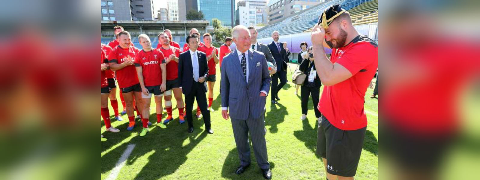Prince Charles attends Wales rugby training session in Tokyo