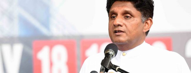Sajith speaks at a business gathering in Colombo
