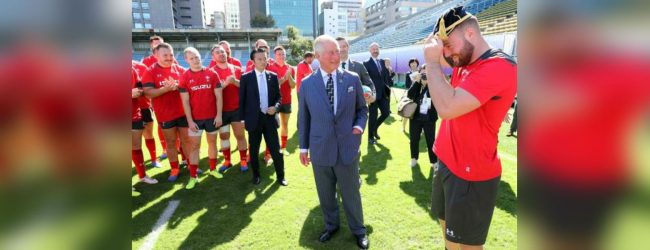Prince Charles attends Wales rugby training session in Tokyo