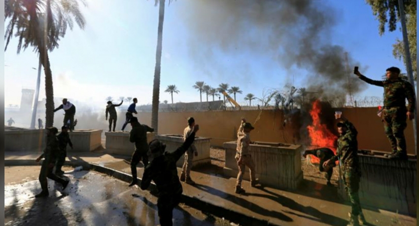 Protesters set fire to US embassy in Baghdad