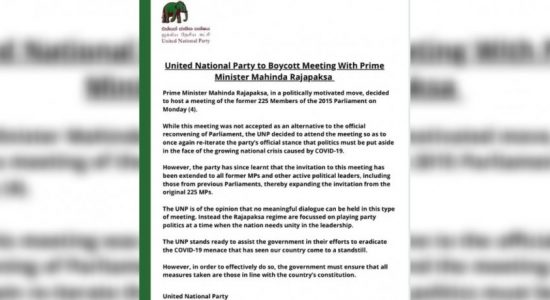 UNP to boycott meeting with the PM