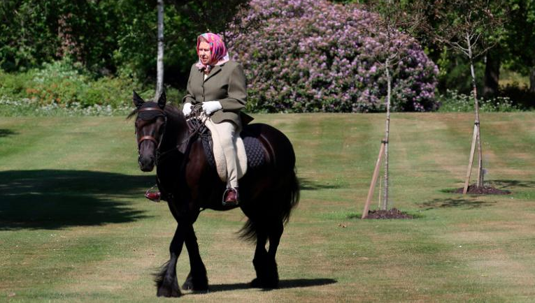 Queen of England horseback riding during lockdown