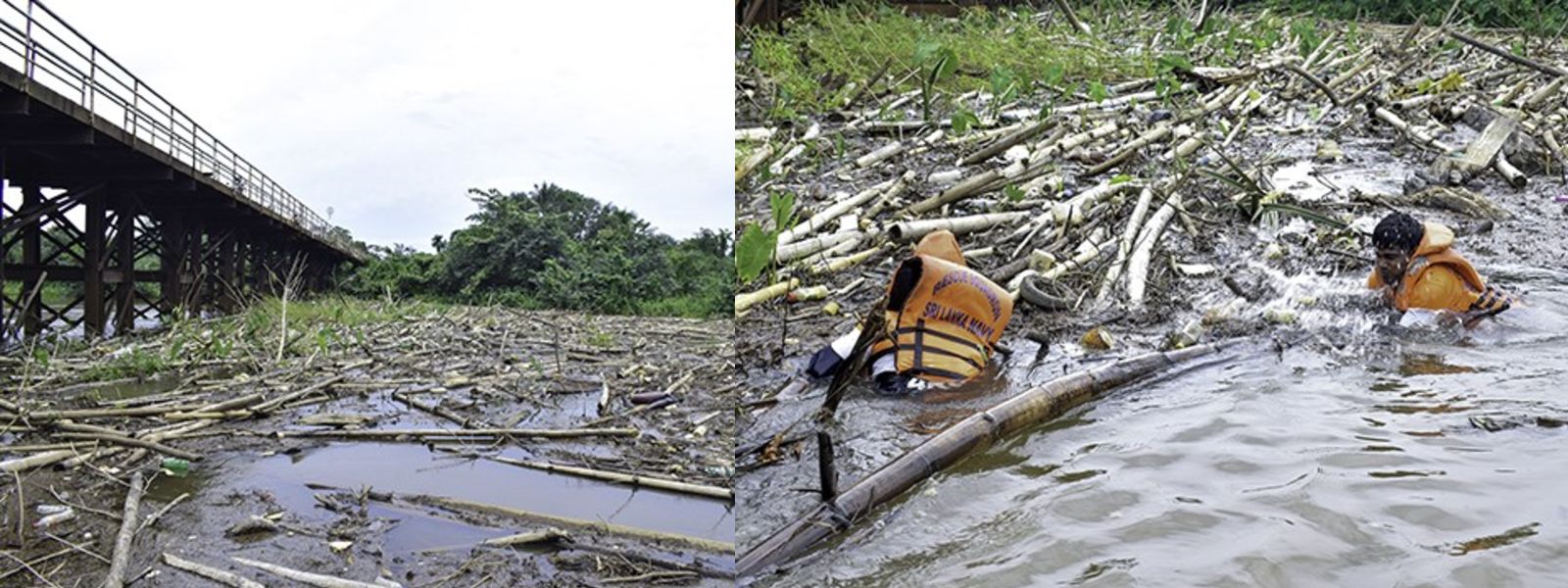 Navy clears blockage under Wakwella bridge, Galle