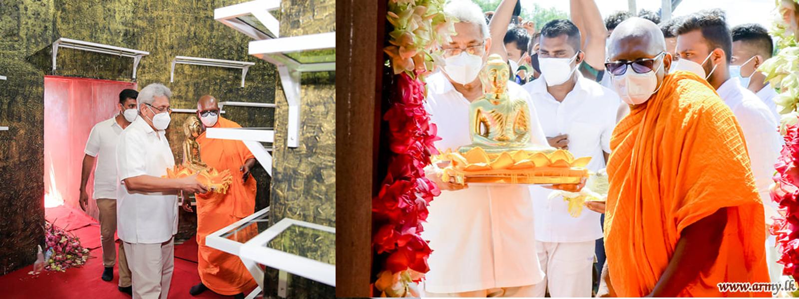 President Enshrines Offerings to the Restored Kuragala Pagoda