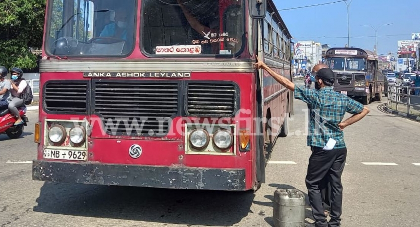 SLTB bus stops midway as it ran out of fuel; Private buses say fuel stocks only for two days