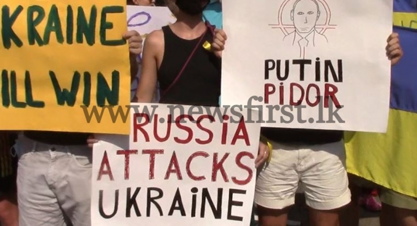 Ukrainians in Sri Lanka protest opposite fortified Russian Embassy in Colombo