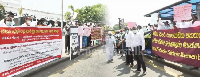 Sri Lankan fishermen protest against Indian fishermen encroachment