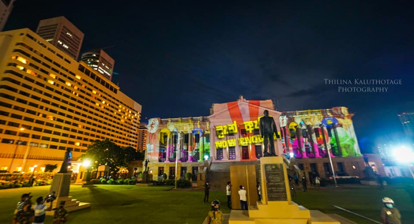 (PICTURES) Video projection mapping lights up President’s Office in Sri Lanka