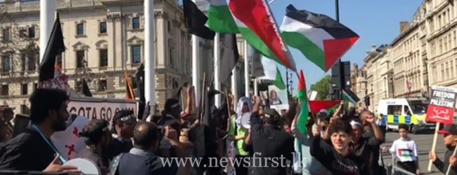 Palestinian protestors support GotaGoHome protest in London