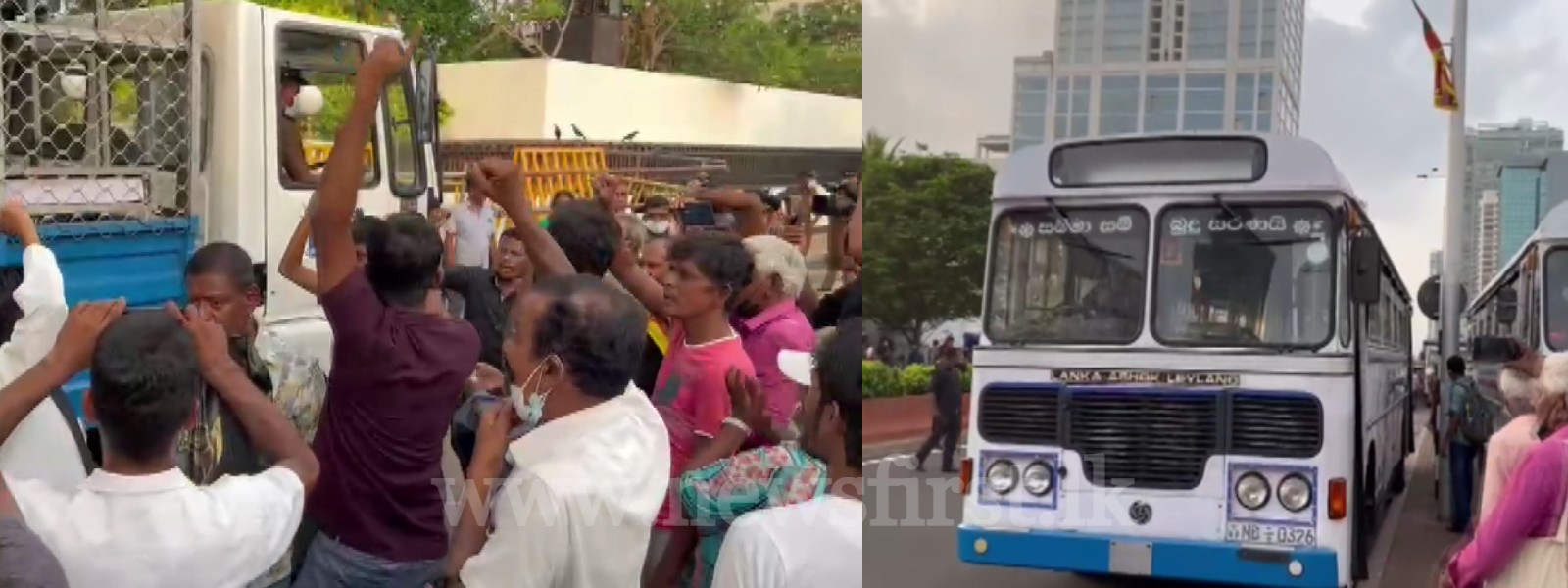Sri Lankan Cops remove police buses & trucks from Mynagogama