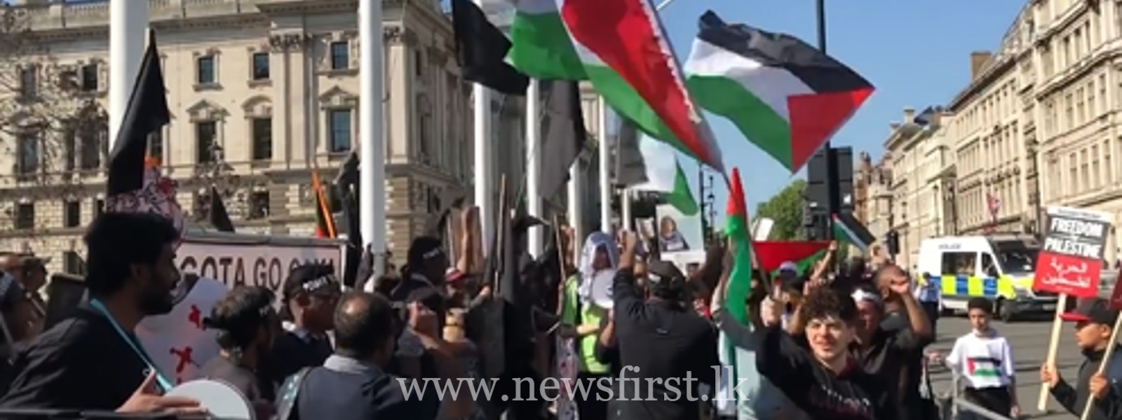 Palestinian protestors support GotaGoHome protest in London