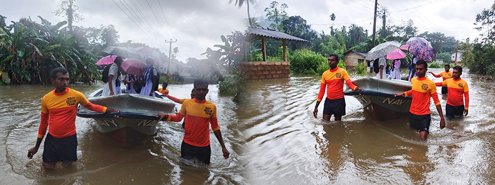 Sri Lanka Navy deploys 13 flood relief teams; transports students facing O/L exam by boat