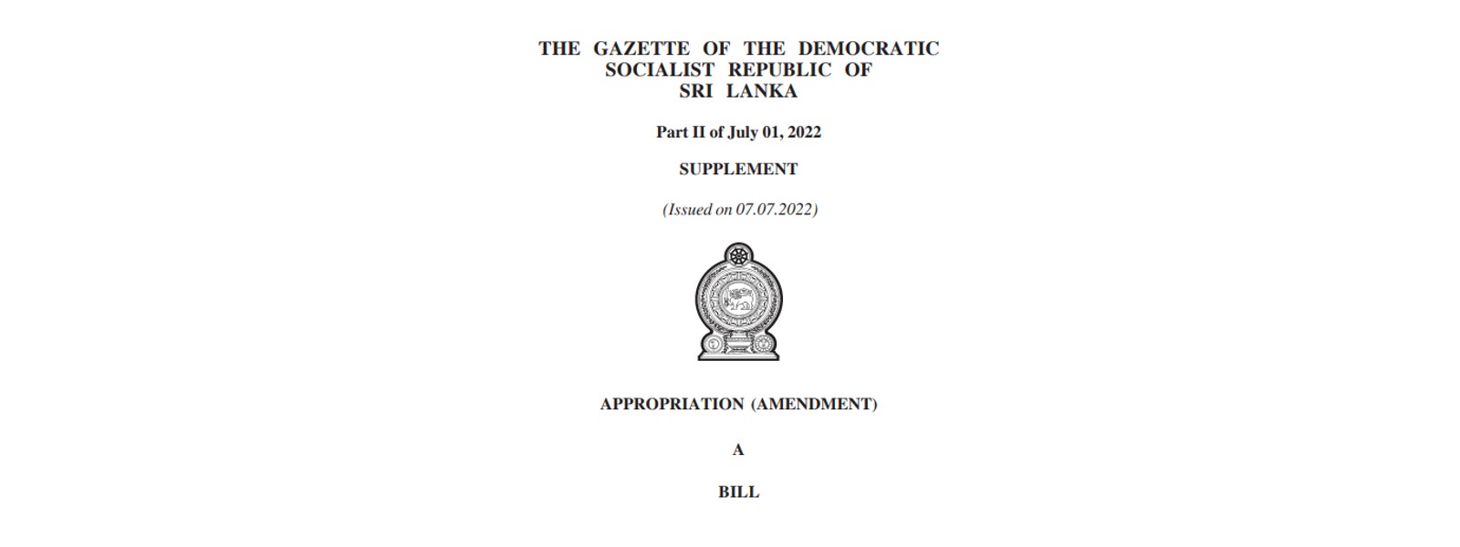 Amended Appropriation Bill presented to Parliament