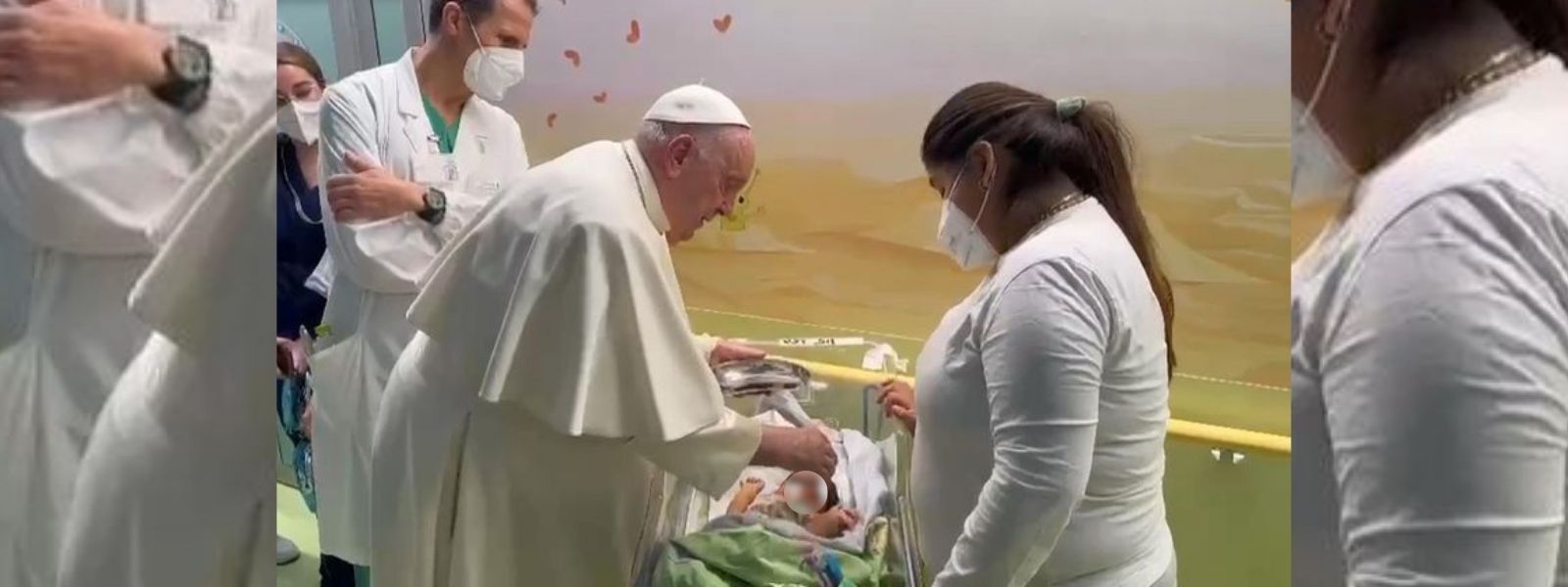 Pope Francis baptises baby while being treated