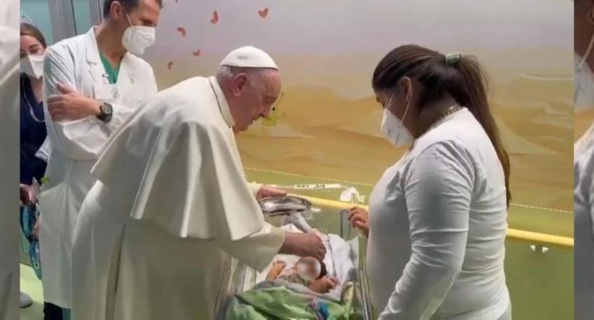 Pope Francis baptises baby while being treated in hospital