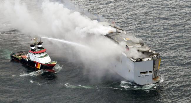 Huge ship fire off Dutch coast blamed on e-car