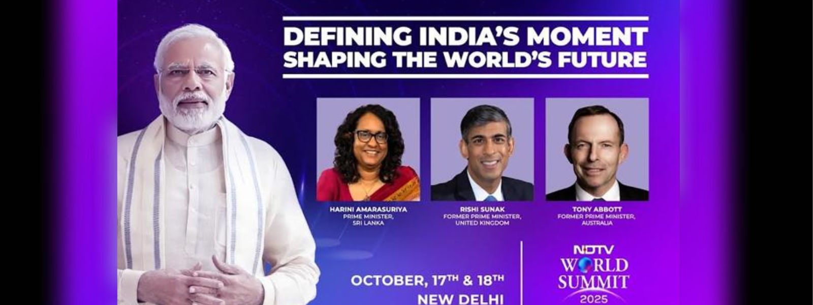 PM Harini to Address NDTV World Summit