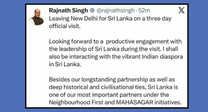Rajnath Singh Looks Forward to ‘Productive Engagement’ In Sri Lanka