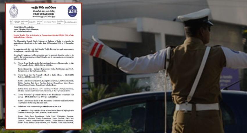 Special Traffic Plan in Place For Colombo Over Indian Defence Minister’s Visit
