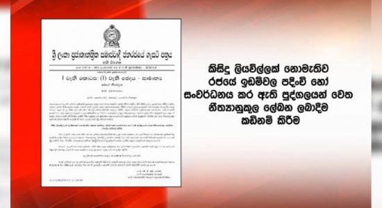 රජයේ ඉඩම්:නීත්‍යානුකූල ලේඛන ලබාදීමට ගැසට් පත්‍රයක්