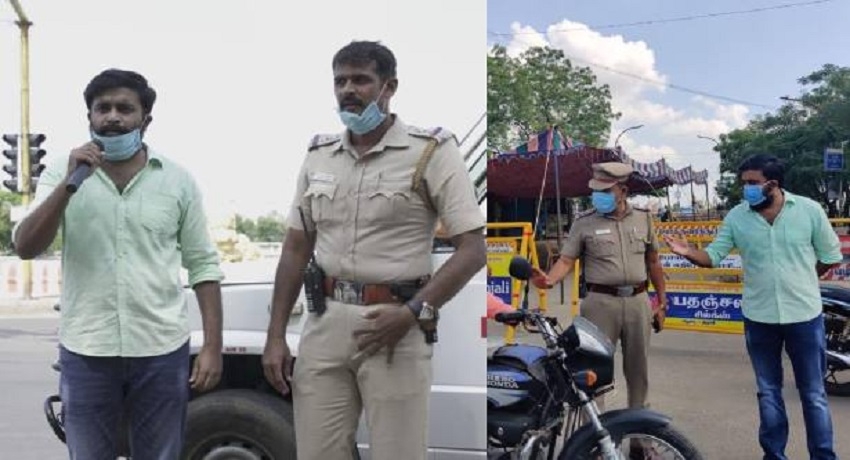 கொரோனா விழிப்புணர்வு பிரசாரத்தில் ஈடுபட்ட சசிகுமார்